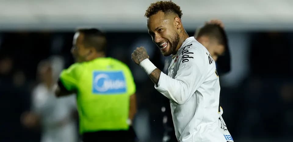 Neymar celebrating after a match in Santos jersey
