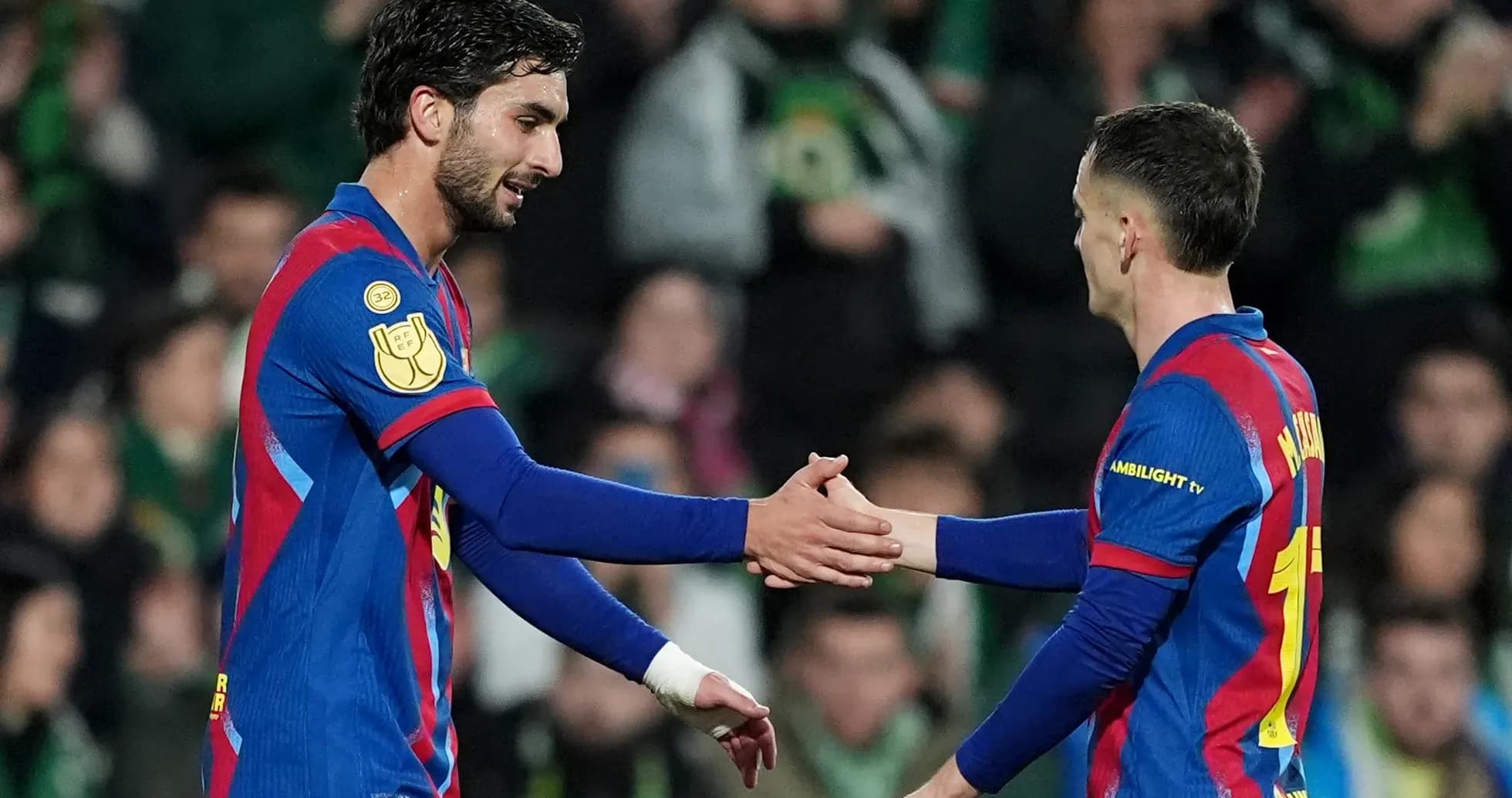 Barcelona players celebrating during a match
