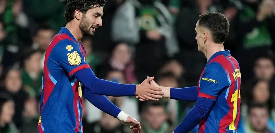 Barcelona players celebrating during a match