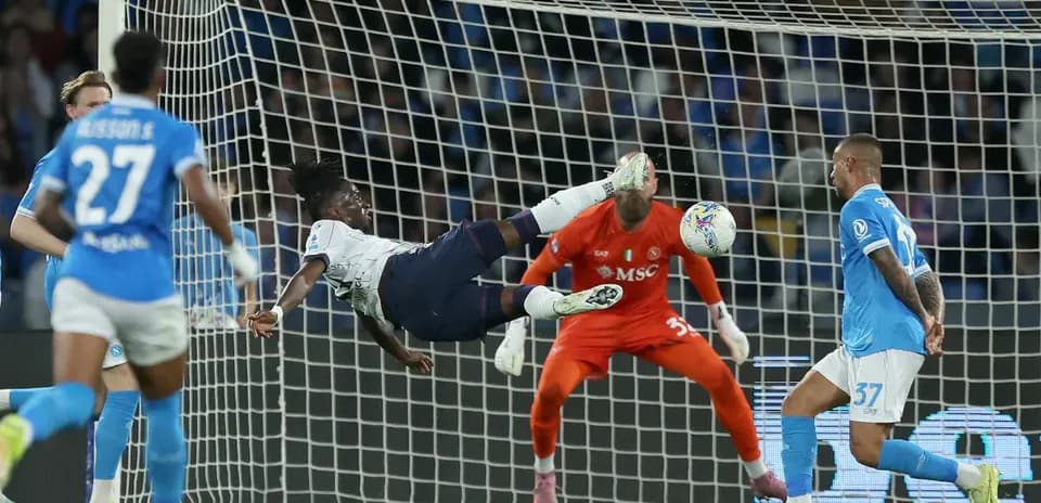 Player attempting a bicycle kick on goal