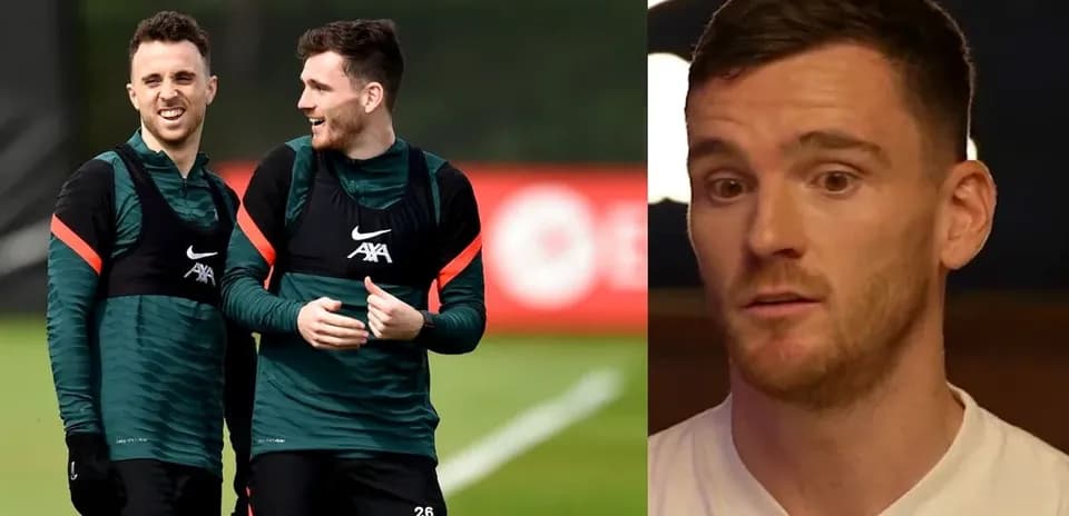 Two Liverpool players training together, one speaking