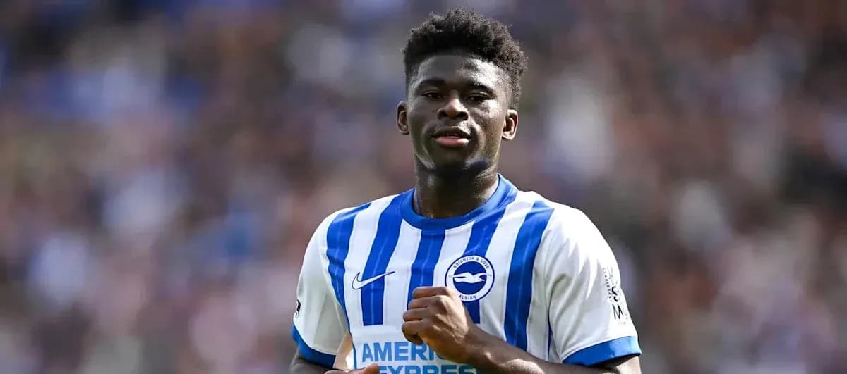Player wearing Brighton & Hove Albion jersey on field