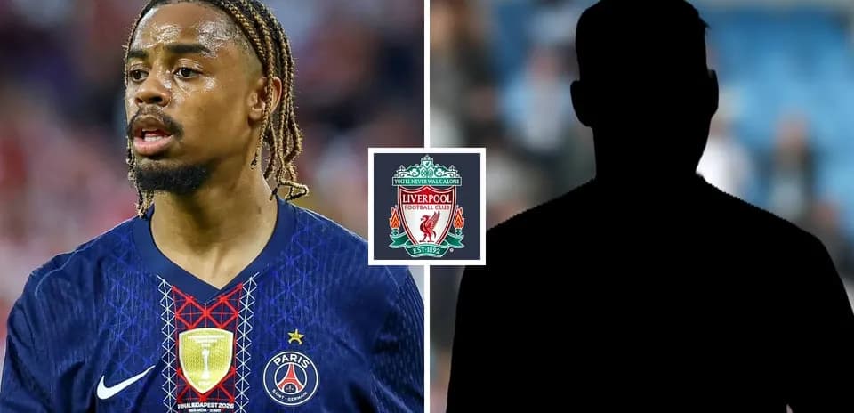 PSG player with Liverpool logo and silhouette background