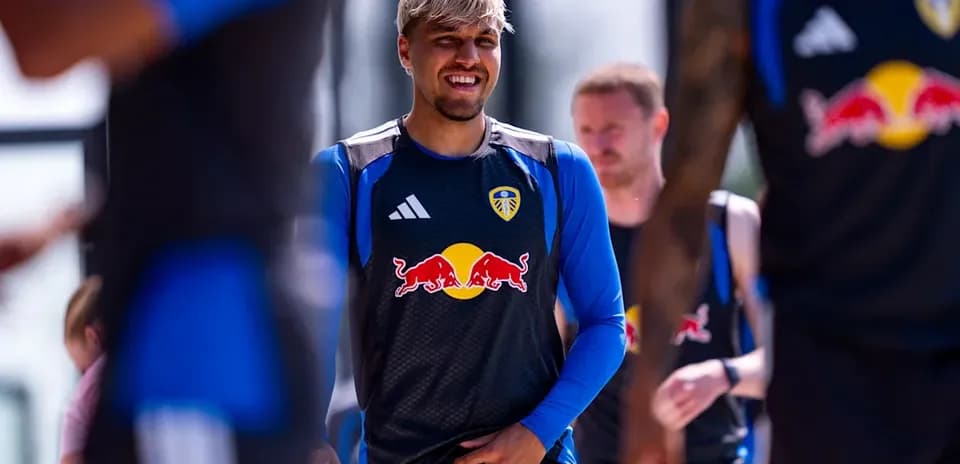 Player smiling during training session at Leeds