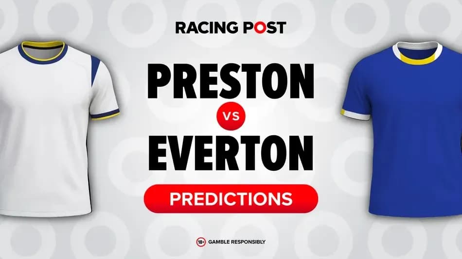 Graphic featuring Preston vs Everton match predictions