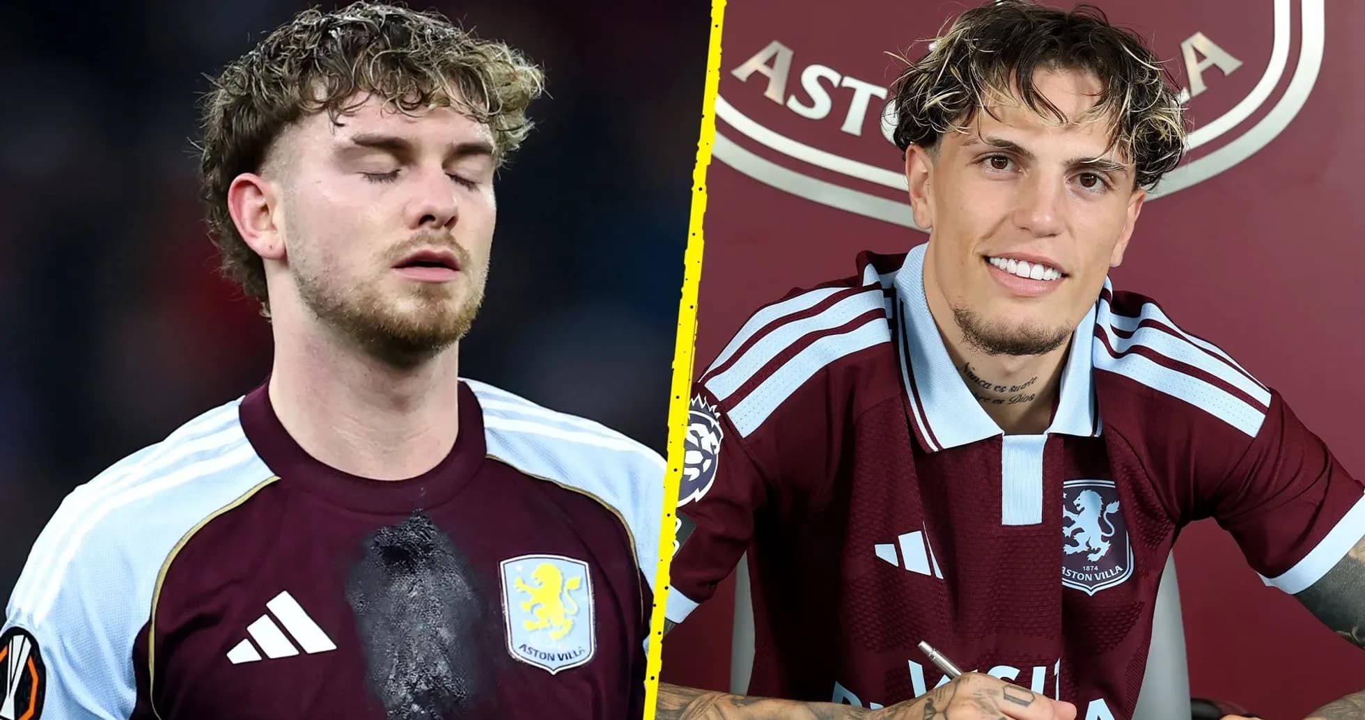 Player with Aston Villa jersey during match and signing