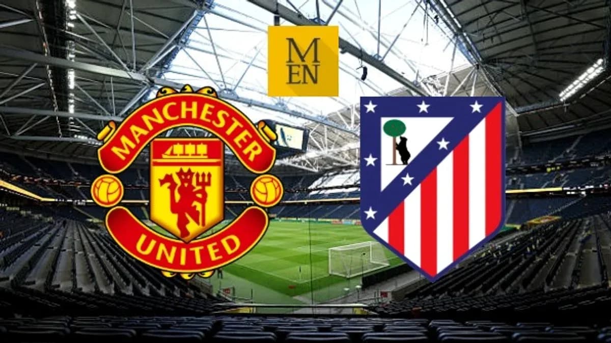 Manchester United and Atletico Madrid logos in stadium