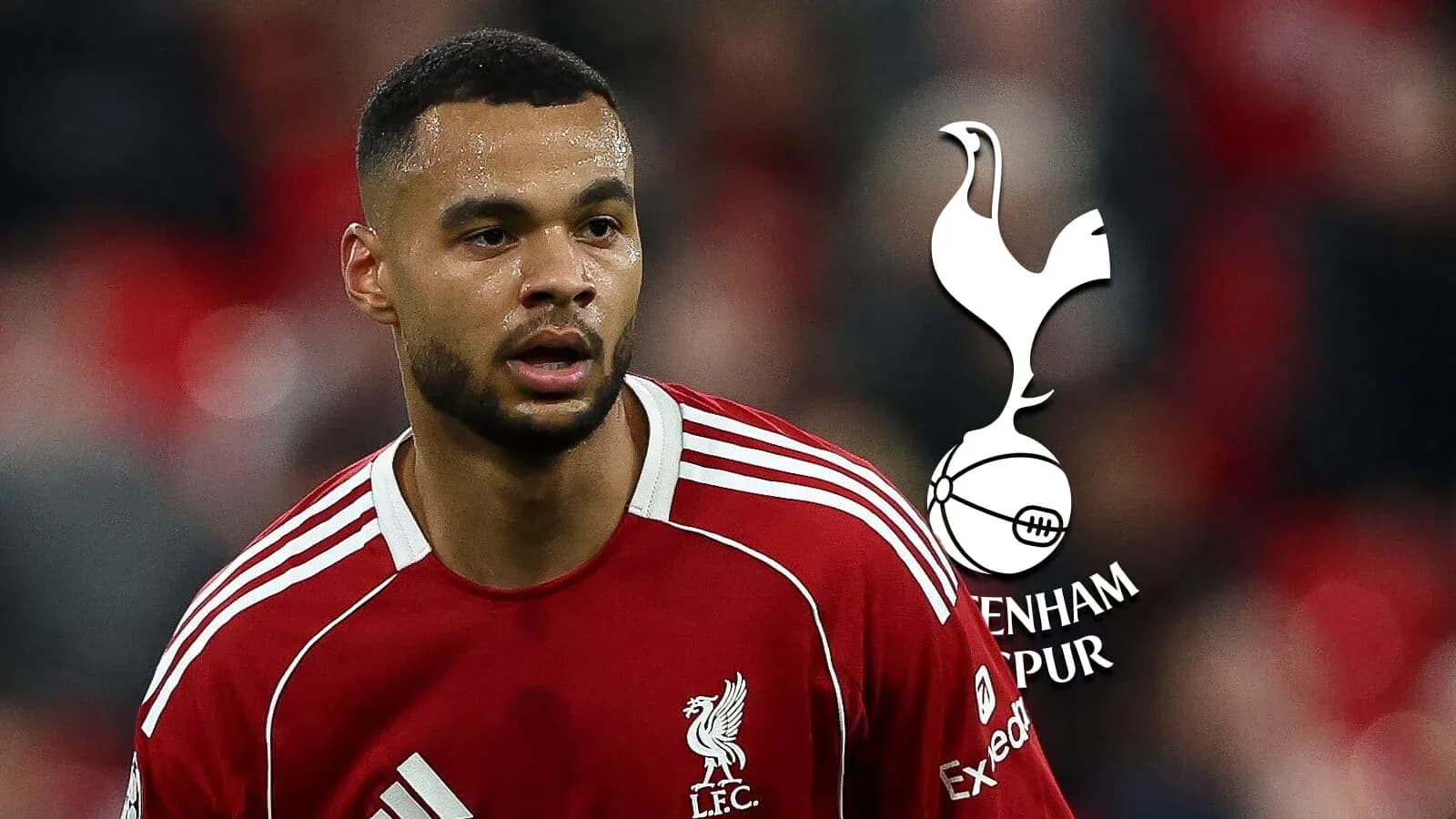Player in Liverpool kit with Tottenham logo overlay