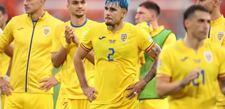 Romanian players in yellow jerseys after match