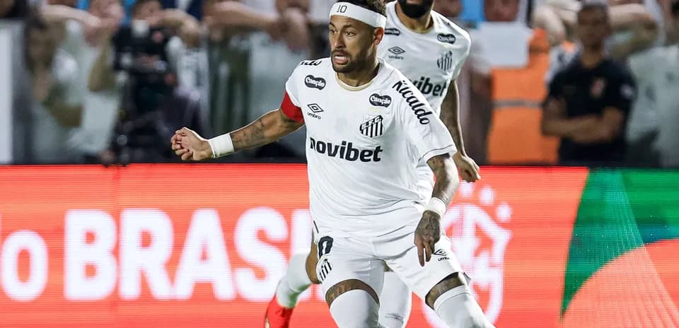 Neymar celebrating a goal for Santos FC during match