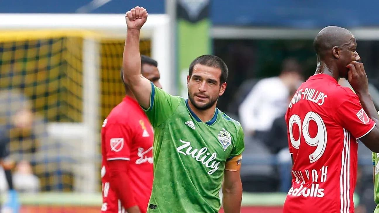 Seattle Sounders player celebrating during match