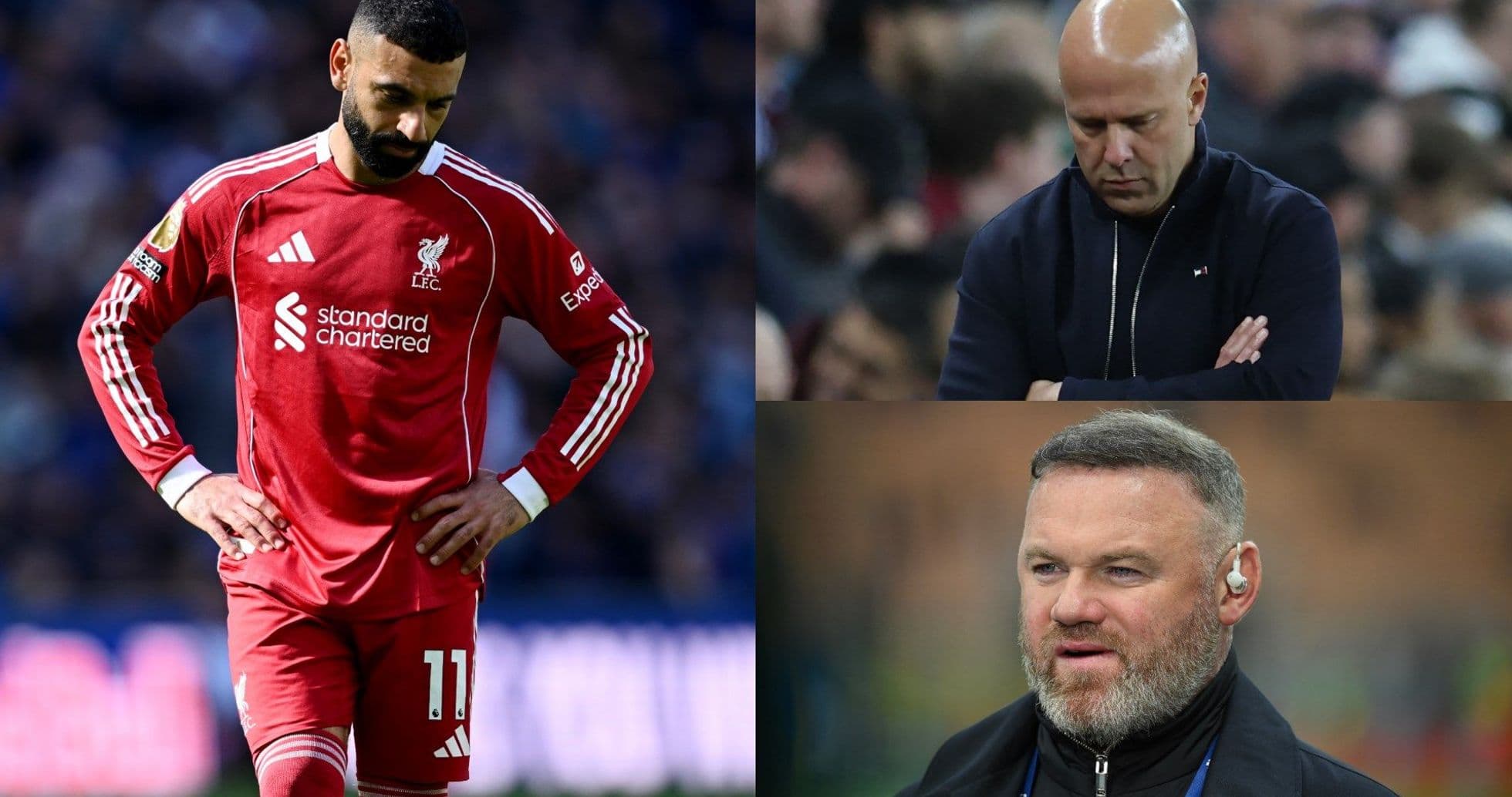 Liverpool player looking down; coaches observing match