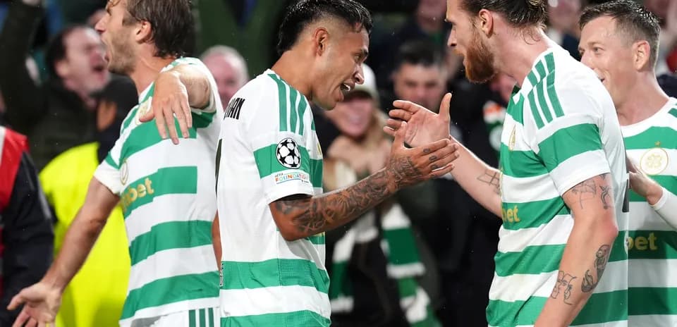 Celtic players celebrating a goal in UEFA match
