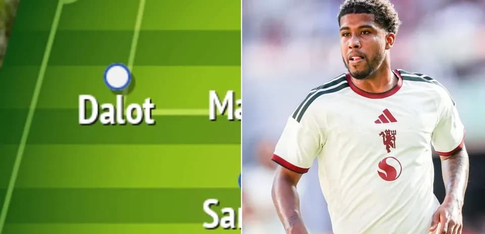 Player Dalot featured on tactical formation display