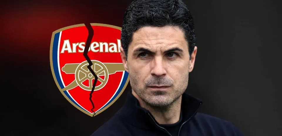 Arsenal manager with club logo in background
