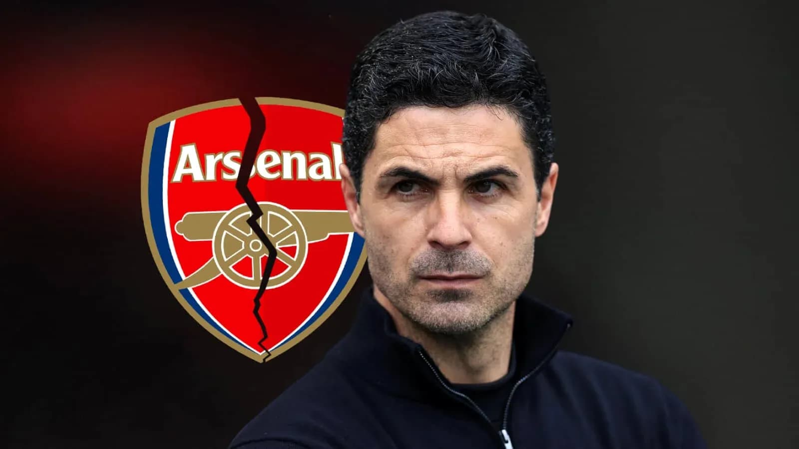 Arsenal manager with club logo in background