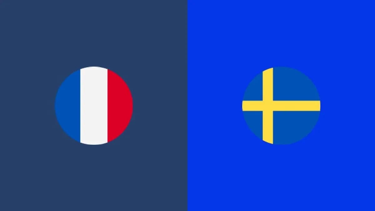 Flags of France and Sweden on blue background