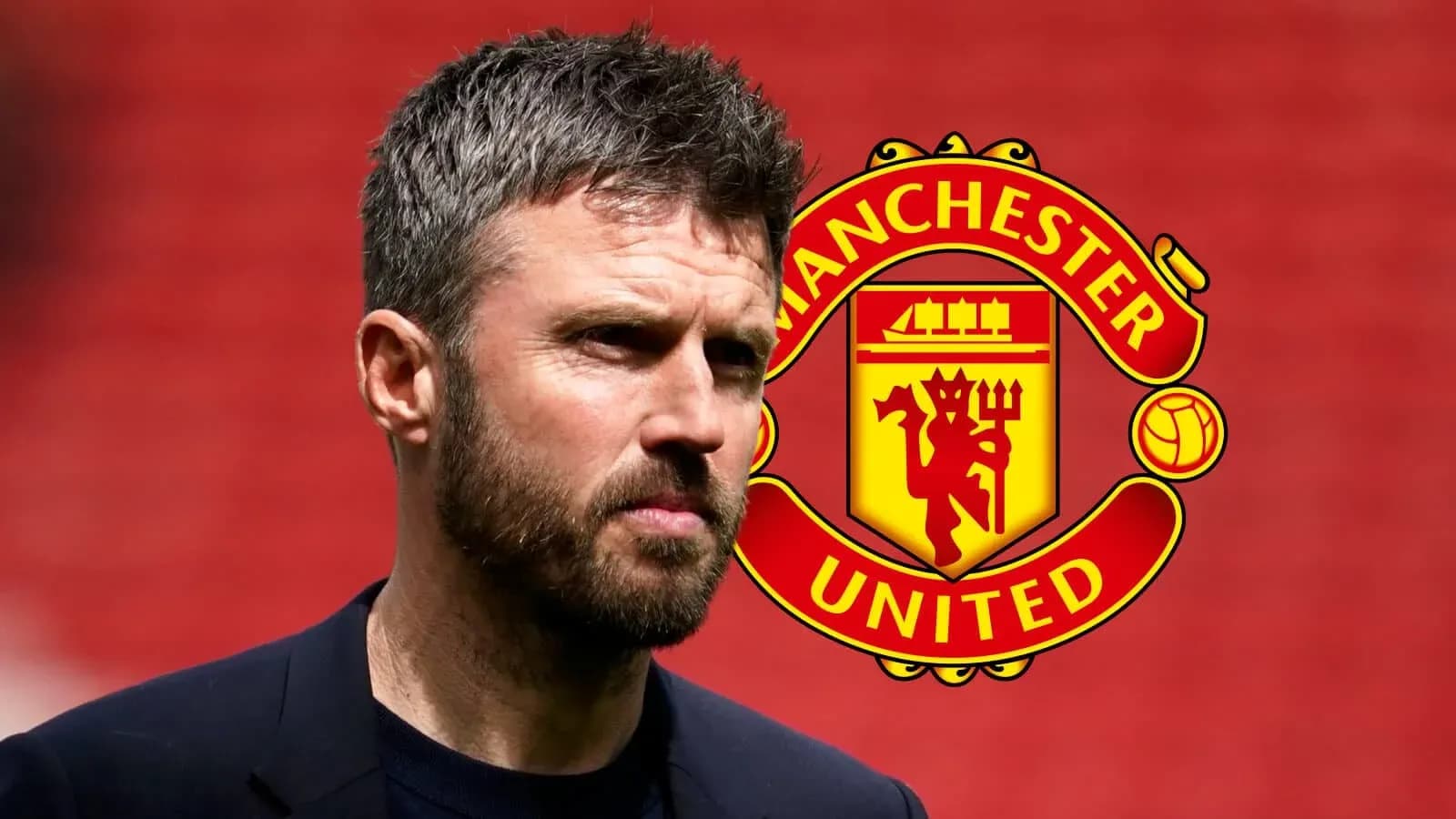 Man in suit with Manchester United logo background