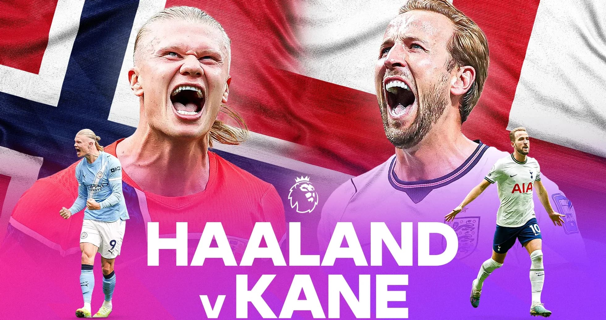 Erling Haaland and Harry Kane facing off in graphics