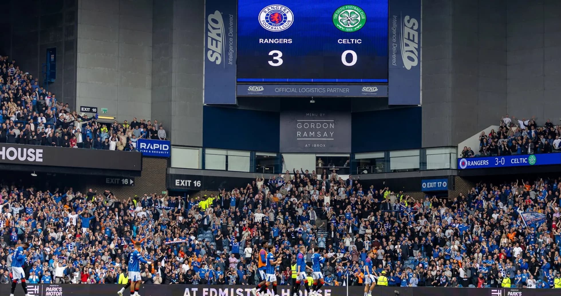 Rangers leading Celtic 3-0 in stadium match