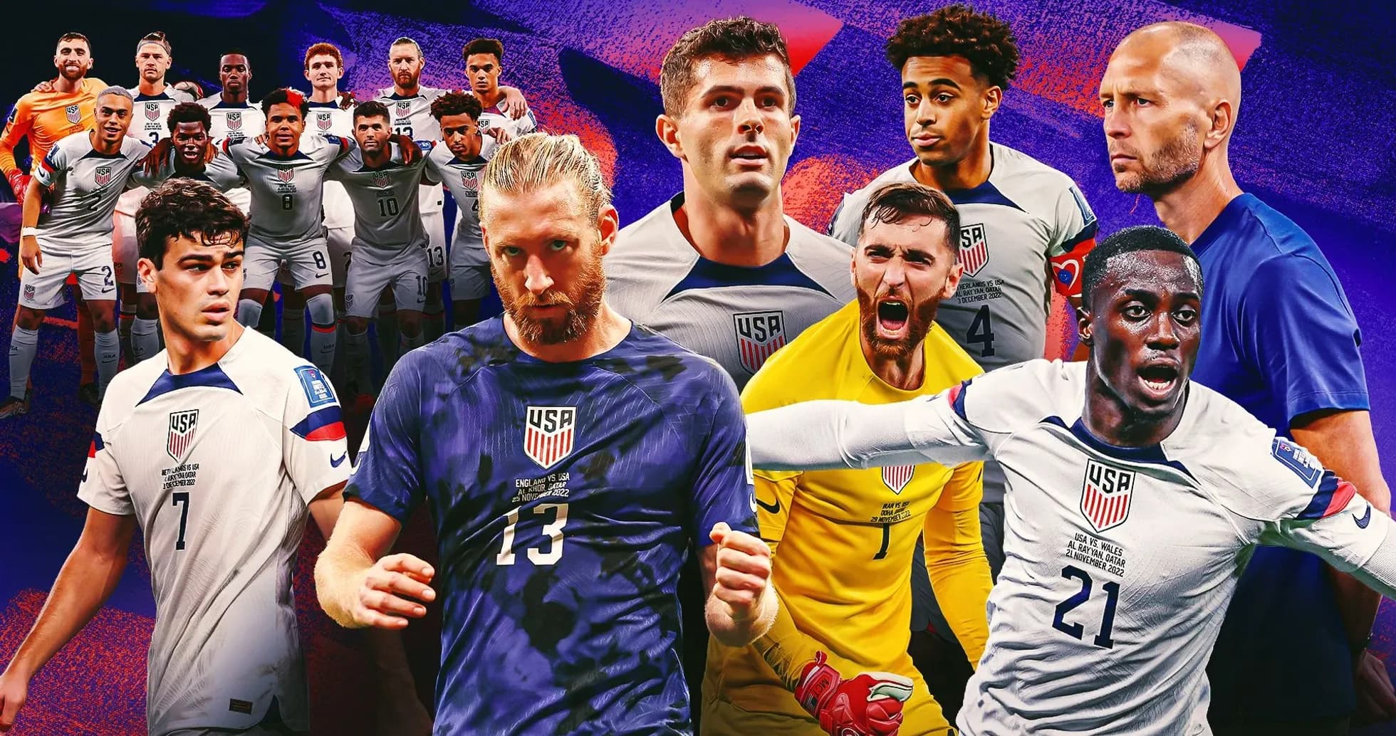 USA soccer team collage with players and coach