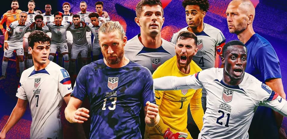 USA soccer team collage with players and coach