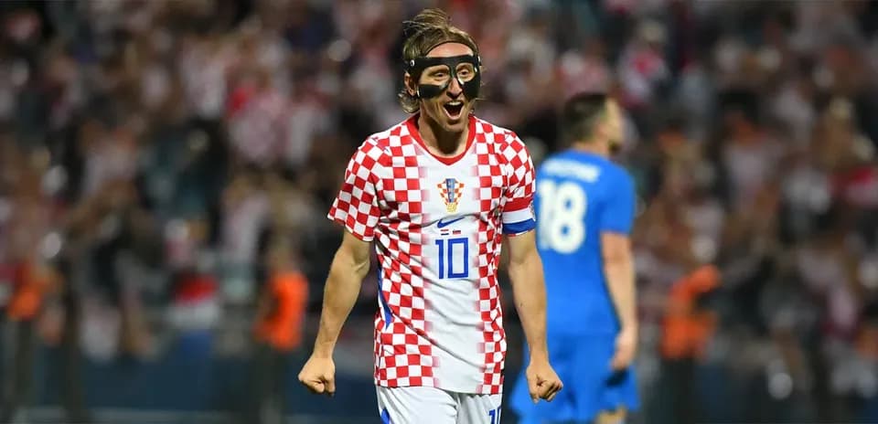 Player celebrating in Croatian national team jersey