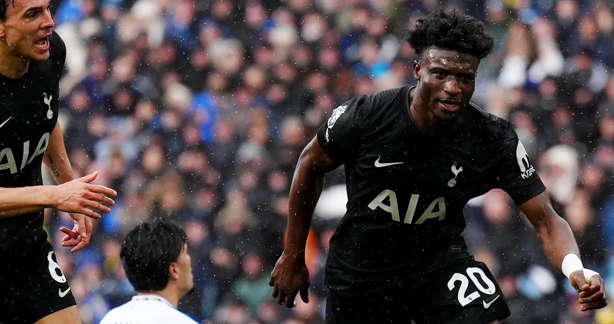 Tottenham player celebrating during match against Leeds