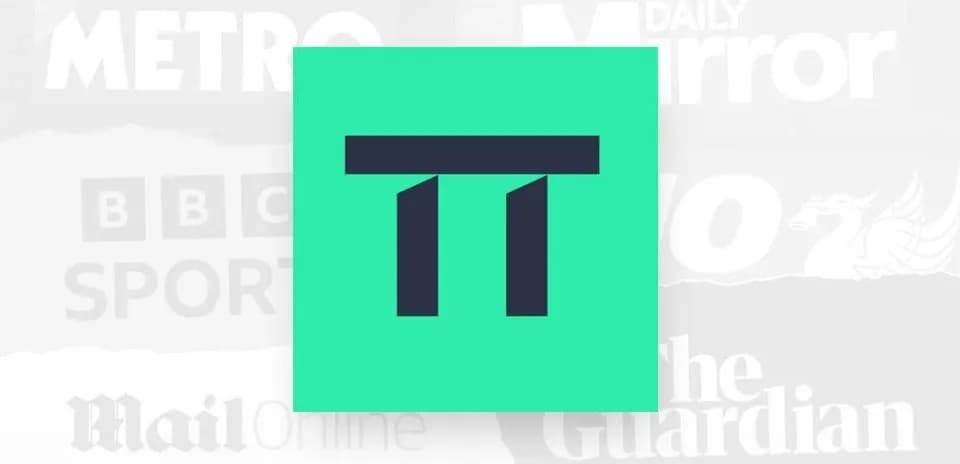 Logo of a sports news platform on colored background