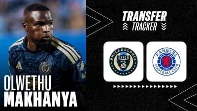Olwethu Makhanya with transfer logos for clubs