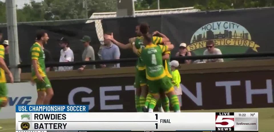 Tampa Bay Rowdies celebrating a goal against Charleston Battery