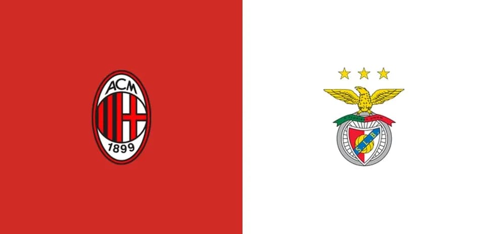 Logos of AC Milan and Benfica on contrasting backgrounds