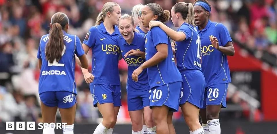 Chelsea women's team celebrating a goal on the pitch