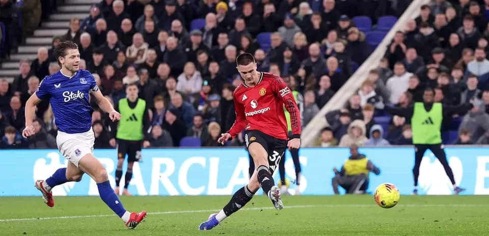 Player kicking ball during Everton vs Manchester United