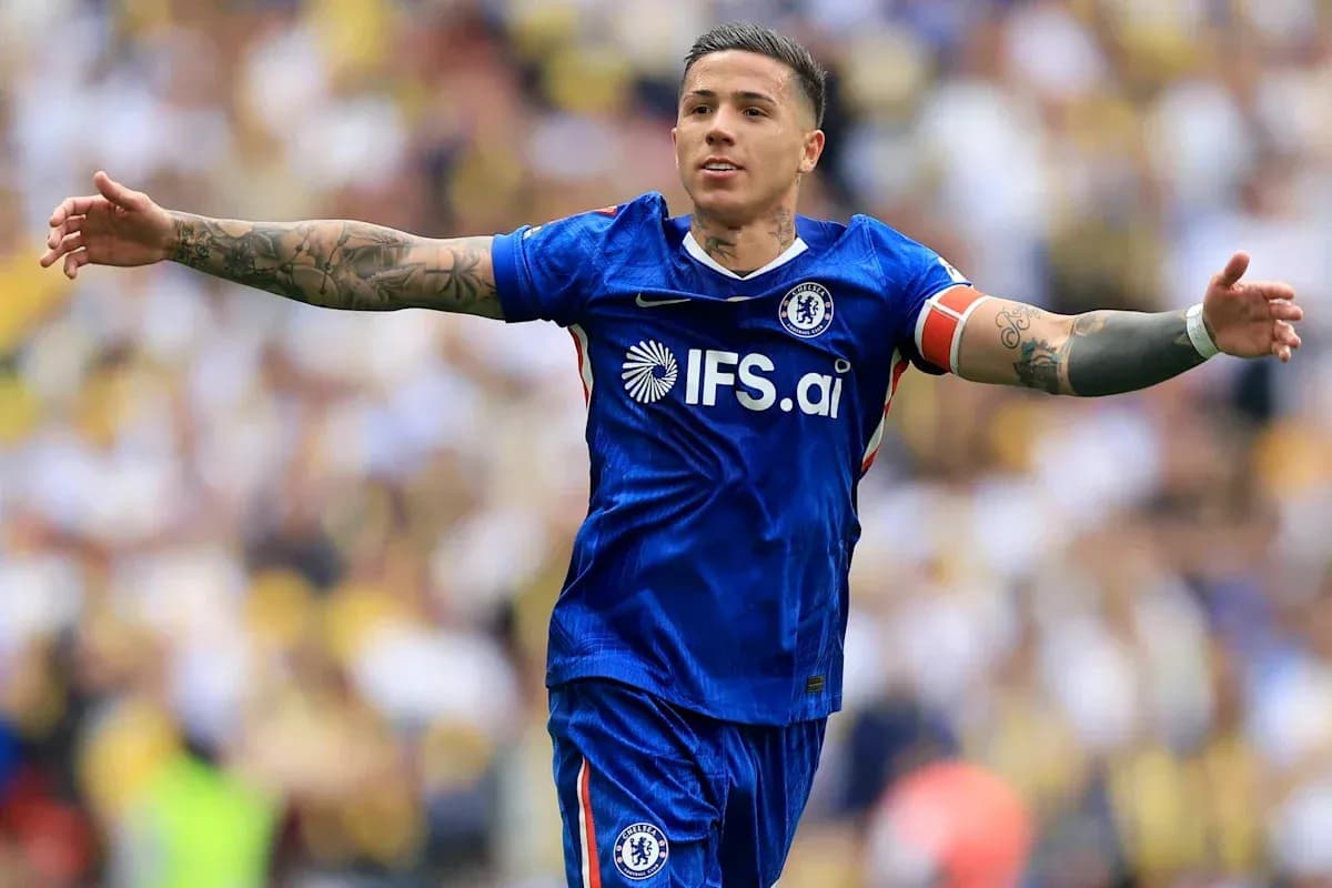Player celebrating during a match in Chelsea kit