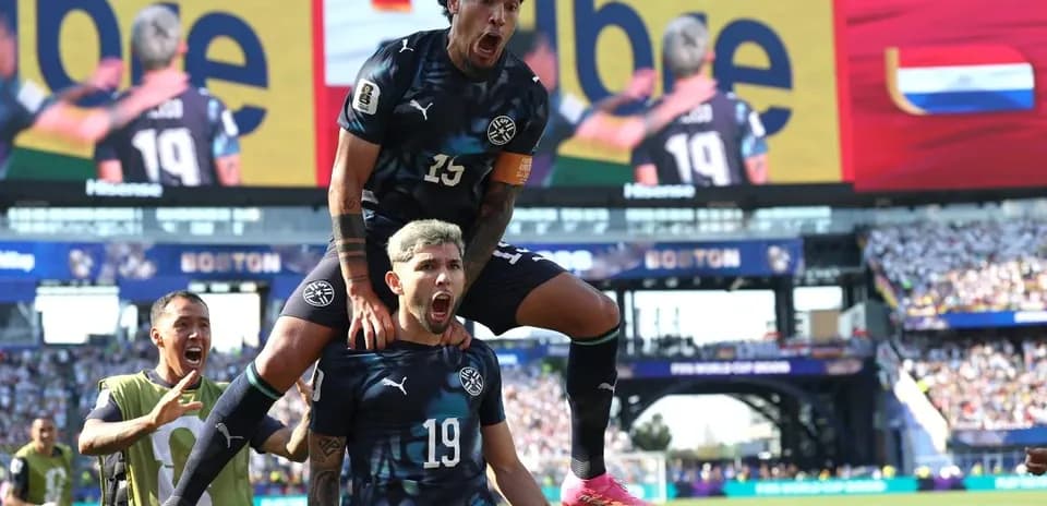 Paraguay players celebrating a goal during match