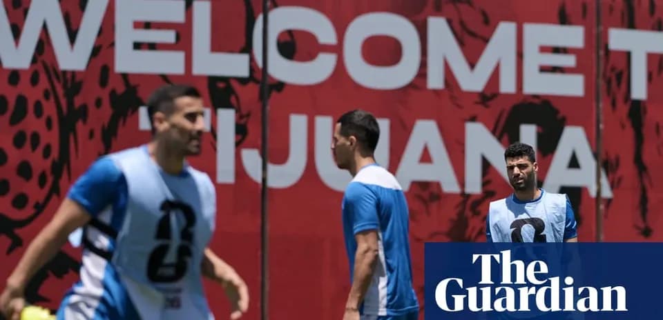Players training in front of welcome sign in Tijuana