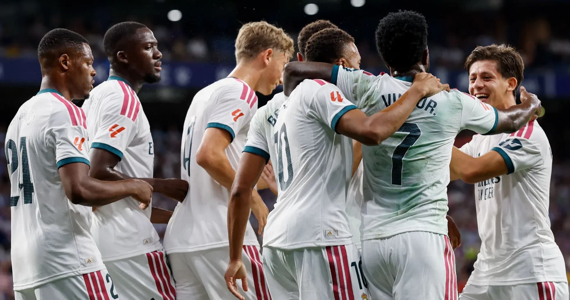 Real Madrid players celebrating a goal during match