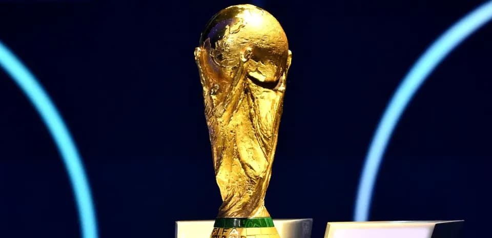 FIFA World Cup trophy displayed on podium