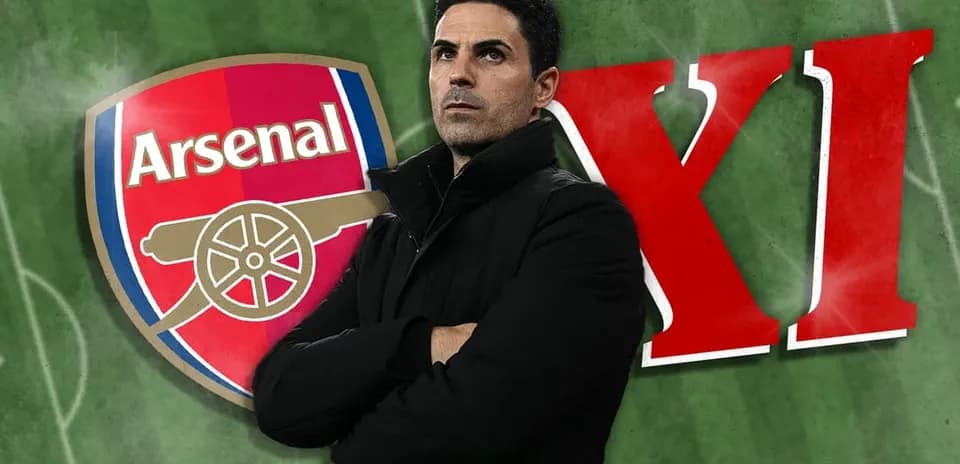 Arsenal manager with club logo and XI text
