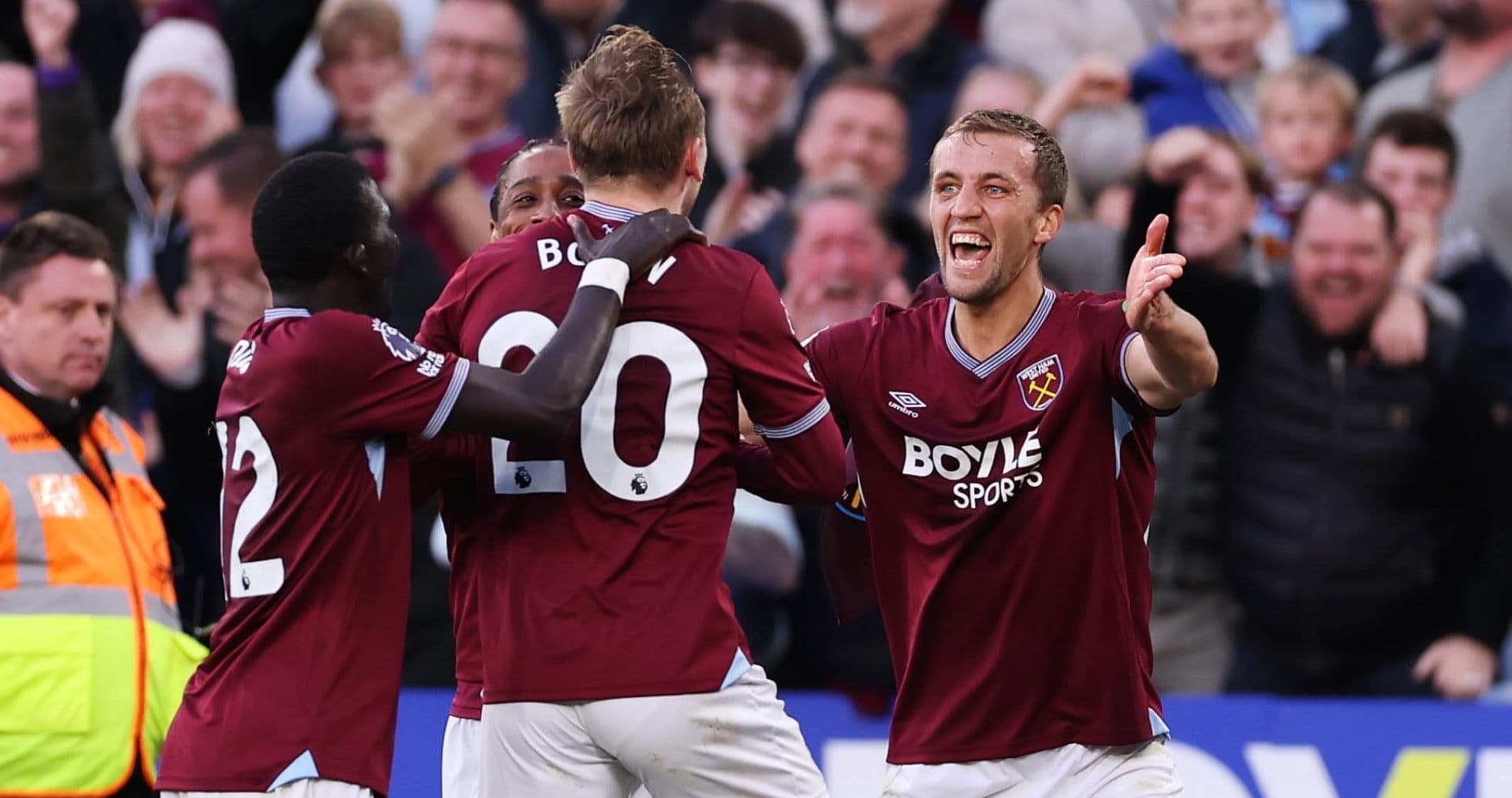 West Ham players celebrating a goal during match