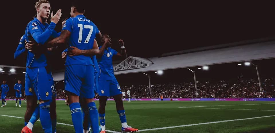 Players celebrating a goal at Fulham Football Club