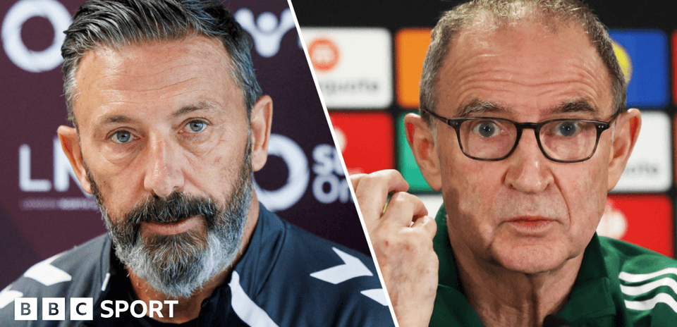 Two football managers at press conference event