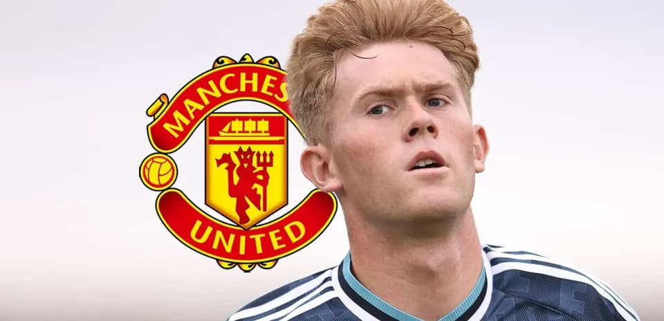 Player with Manchester United logo in background