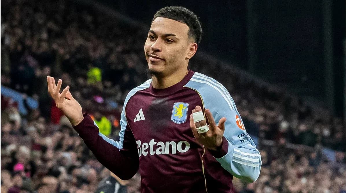 Player gesturing during a match at Villa Park