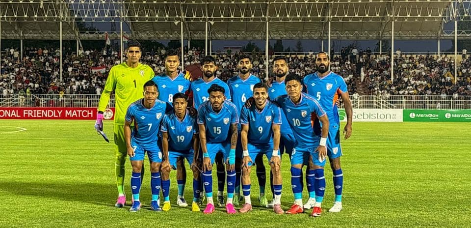 Indian football team posing for a group photo