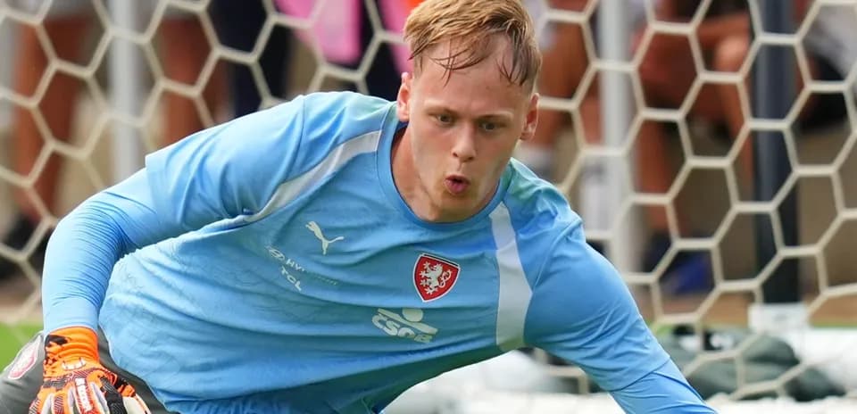 Goalkeeper diving to save a shot on goal