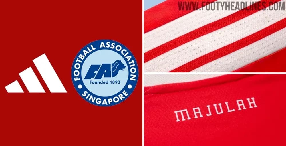 Singapore football kit details with logo and stripes