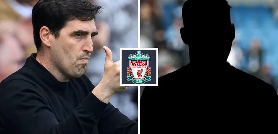 Coach gesturing with Liverpool FC logo in background
