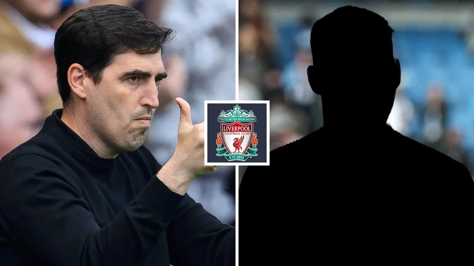 Coach gesturing with Liverpool FC logo in background